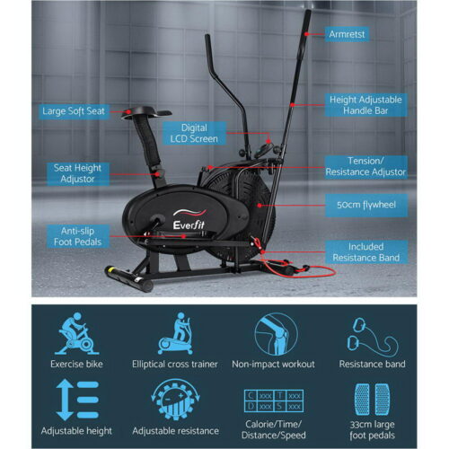 Everfit Exercise Bike 4 in 1 Elliptical Cross Trainer Home Gym Indoor Cardio - Image 5