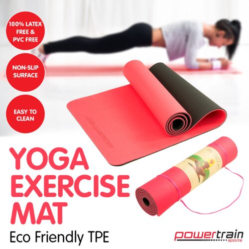 Powertrain TPE Pilates Exercise Yoga Mat 8mm  Red