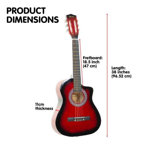 Karrera 38in Pro Cutaway Acoustic Guitar with Carry Bag  Red Burst - Image 6