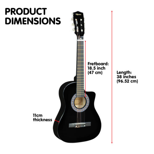 Karrera 38in Cutaway Acoustic Guitar with Carry Bag  Black - Image 4