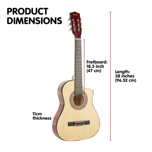 Karrera 38in Cutaway Acoustic Guitar with Carry Bag  Natural - Image 4