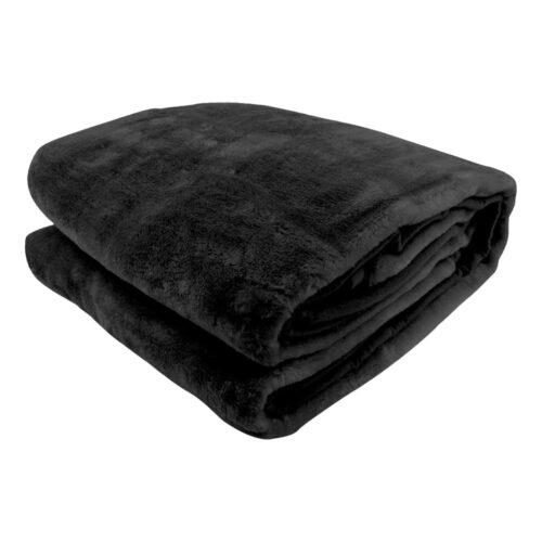 Laura Hill 600GSM Faux Mink Blanket Double Sided Queen Size  Black - Image 3