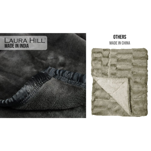 Laura Hill 600GSM Faux Mink Blanket Double Sided Queen Size  Black - Image 5