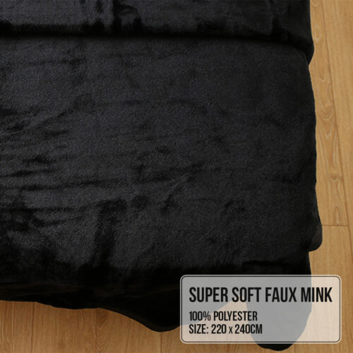 Laura Hill 600GSM Faux Mink Blanket Double Sided Queen Size  Black - Image 6