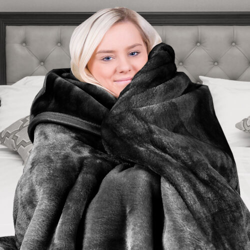 Laura Hill 600GSM Faux Mink Blanket Double Sided Queen Size  Black - Image 8