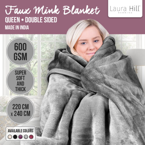 Laura Hill 600GSM Faux Mink Blanket Double Sided Queen Size  Silver - Image 9