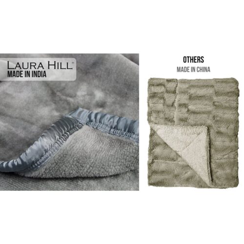Laura Hill Faux Mink Blanket 800GSM Heavy Double Sided  Silver - Image 5