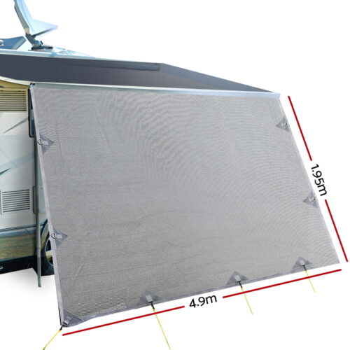 Caravan Privacy Screen Roll Out Awning 4.9x1.95M End Wall Side Sun Shade Grey - Image 3