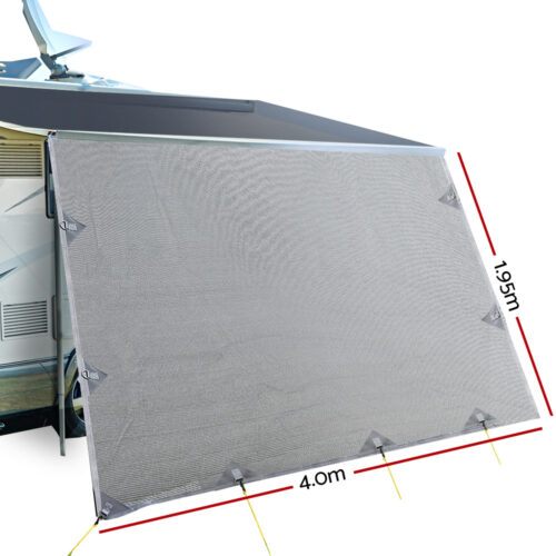 Caravan Privacy Screen Roll Out Awning 4Mx1.95M End Wall Side Sun Shade Grey - Image 3