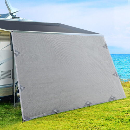 Caravan Privacy Screen Roll Out Awning 4Mx1.95M End Wall Side Sun Shade Grey - Image 8