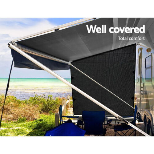 Caravan Privacy Screen Roll Out Awning 1.95x2.2M Sun Shade End Wall Side Black - Image 5