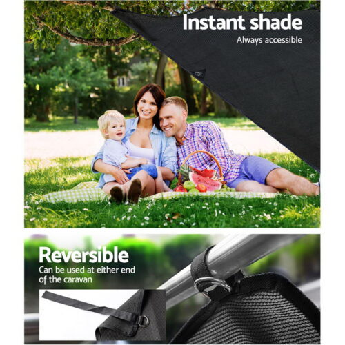 Caravan Privacy Screen Roll Out Awning 1.95x2.2M Sun Shade End Wall Side Black - Image 7