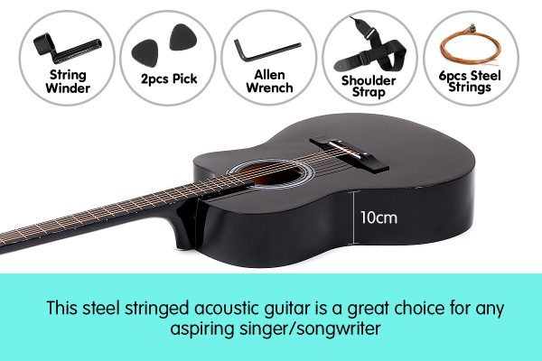 Karrera Acoustic Cutaway 40in Guitar  Black - Image 4