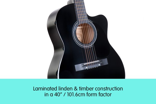 Karrera Acoustic Cutaway 40in Guitar  Black - Image 2