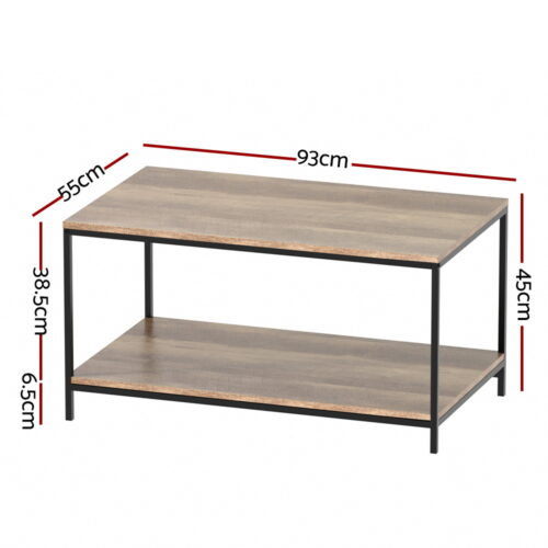 Artiss Coffee Table Rectangular 93CM Walnut Olin - Image 2