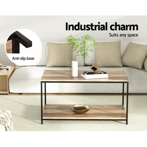 Artiss Coffee Table Rectangular 93CM Walnut Olin - Image 4
