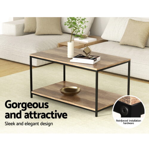 Artiss Coffee Table Rectangular 93CM Walnut Olin - Image 5