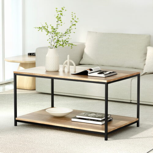 Artiss Coffee Table Rectangular 93CM Walnut Olin - Image 8
