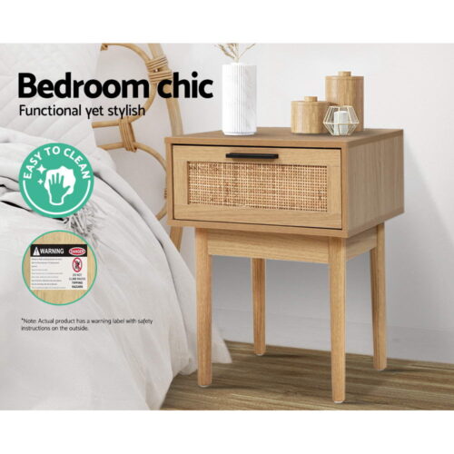 Artiss Bedside Tables Side Table Rattan Drawers Nightstand - Image 5
