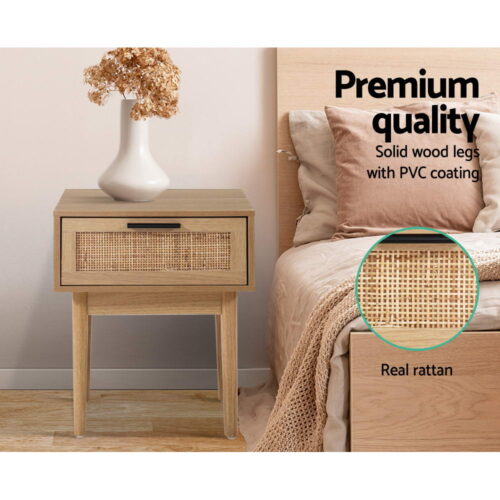 Artiss Bedside Tables Side Table Rattan Drawers Nightstand - Image 6