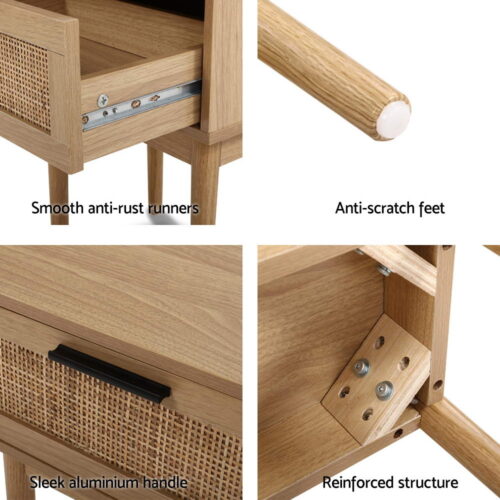 Artiss Bedside Tables Side Table Rattan Drawers Nightstand - Image 7