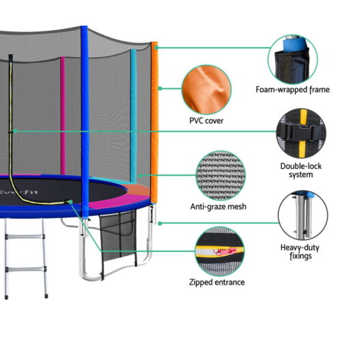 Everfit 12FT Trampoline for Kids w/ Ladder Enclosure Safety Net Pad Gift Round - Image 4