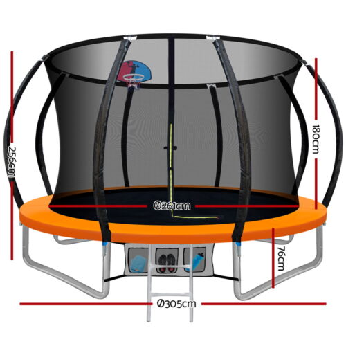 Everfit 10FT Trampoline for Kids w/ Ladder Enclosure Safety Net Rebounder Orange - Image 3