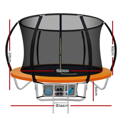 Everfit 8FT Trampoline for Kids w/ Ladder Enclosure Safety Net Rebounder Orange - Image 3