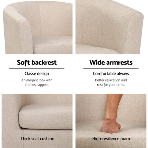 Artiss Armchair Lounge Chair Tub Accent Armchairs Fabric Sofa Chairs Beige - Image 7