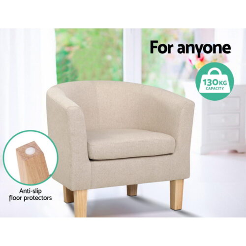 Artiss Armchair Lounge Chair Tub Accent Armchairs Fabric Sofa Chairs Beige - Image 8
