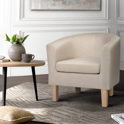 Artiss Armchair Lounge Chair Tub Accent Armchairs Fabric Sofa Chairs Beige - Image 9