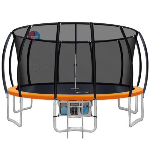 Everfit 16FT Trampoline for Kids w/ Ladder Enclosure Safety Net Rebounder Orange - Image 2