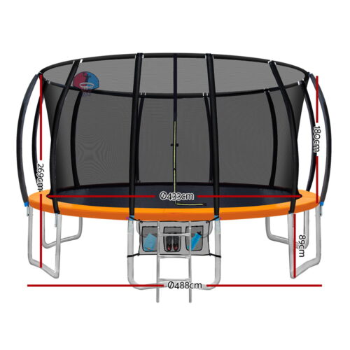 Everfit 16FT Trampoline for Kids w/ Ladder Enclosure Safety Net Rebounder Orange - Image 3