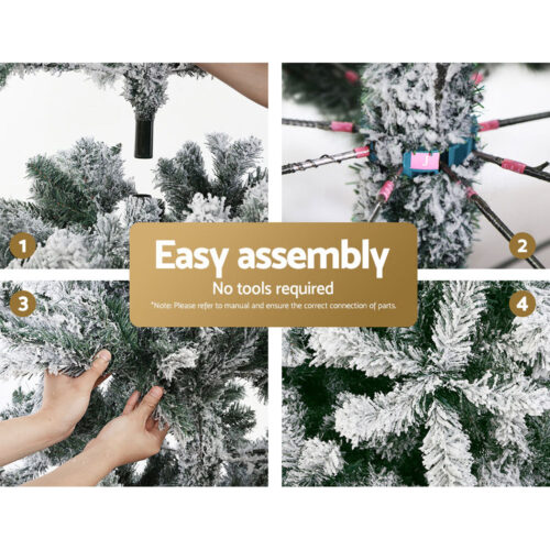 Jingle Jollys Christmas Tree 2.4M Xmas Tree Decorations Snow Flocked 1500 Tips - Image 6