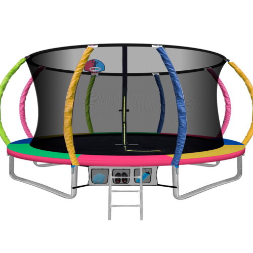 14ft Trampoline Everfit Kids Trampoline Rebounder w/ Ladder Basketball Hoop - Image 2