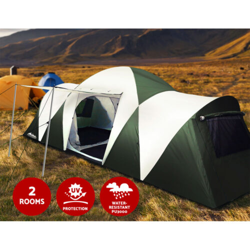 Weisshorn Family Camping Tent 12 Person Hiking Beach Tents (3 Rooms) Green - Image 5