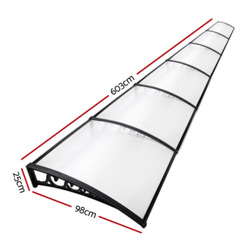 Instahut Window Door Awning 1mx6m Transparent Plastic Frame - Image 3