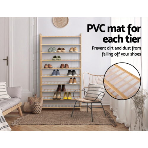 Artiss Shoe Rack Cabinet Bamboo 10-tier 50 Pairs - Image 6