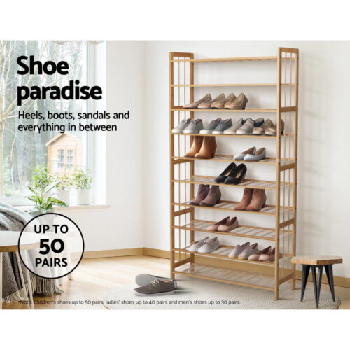 Artiss Shoe Rack Cabinet Bamboo 10-tier 50 Pairs - Image 7