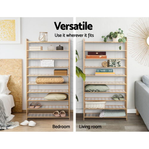 Artiss Shoe Rack Cabinet Bamboo 10-tier 50 Pairs - Image 8