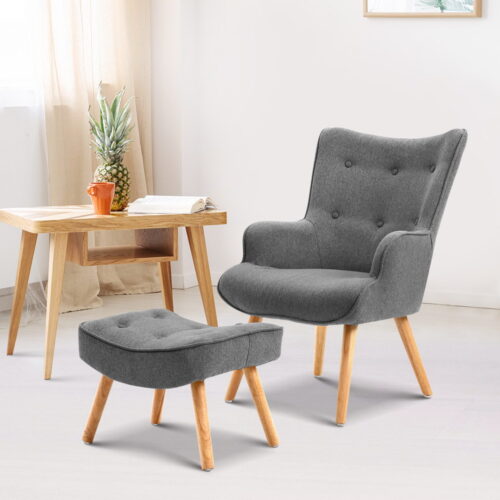 Artiss Armchair Set with Ottoman Grey Lansar - Image 7