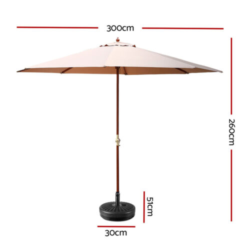 Instahut Outdoor Umbrella Pole Umbrellas 3M Parasol Base Garden Stand Deck Beige - Image 3