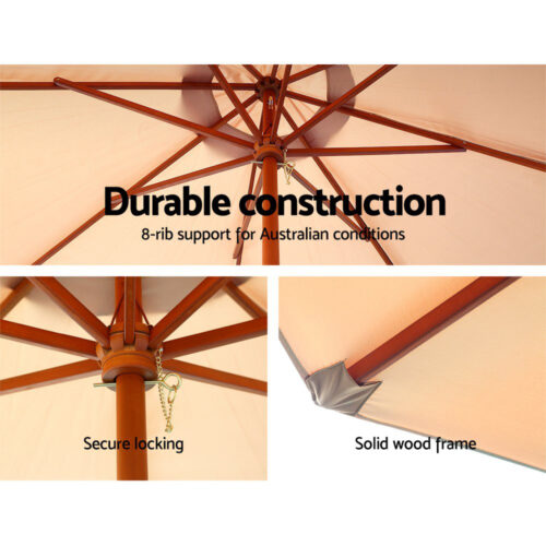 Instahut Outdoor Umbrella Pole Umbrellas 3M Parasol Base Garden Stand Deck Beige - Image 5