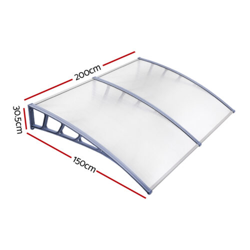 Instahut Window Door Awning Canopy 1.5mx2m Transparent Sheet Grey Plastic Frame - Image 3