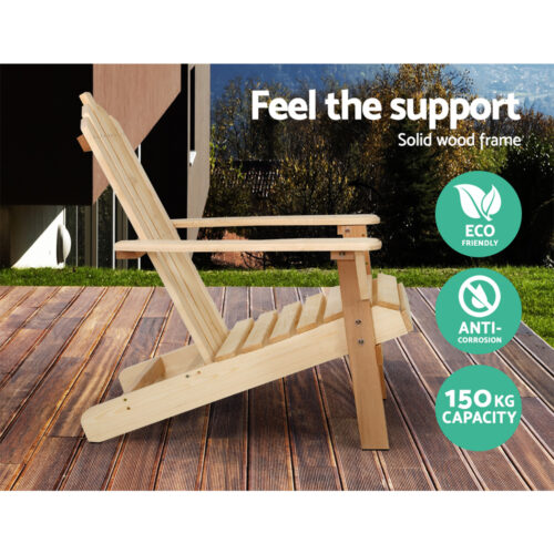 Gardeon 3PC Adirondack Outdoor Table and Chairs Wooden Beach Chair Natural - Image 11