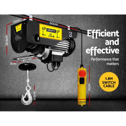 Giantz Electric Hoist Winch 500/1000KG Cable 20M Rope Tool Remote Chain Lifting - Image 3