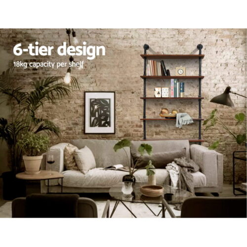 Artiss Floating DIY Pipe Shelf 6 Tiers - IRA - Image 6
