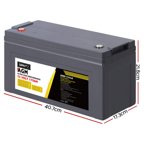 Giantz AGM Deep Cycle Battery 12V 170Ah Box Portable Solar Caravan Camping - Image 3
