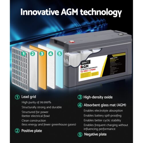 Giantz AGM Deep Cycle Battery 12V 170Ah Box Portable Solar Caravan Camping - Image 7