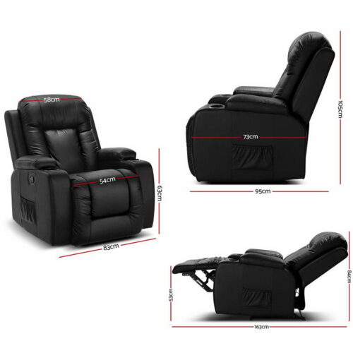 Artiss Recliner Chair Electric Heated Massage Chairs Faux Leather Cabin - Image 3